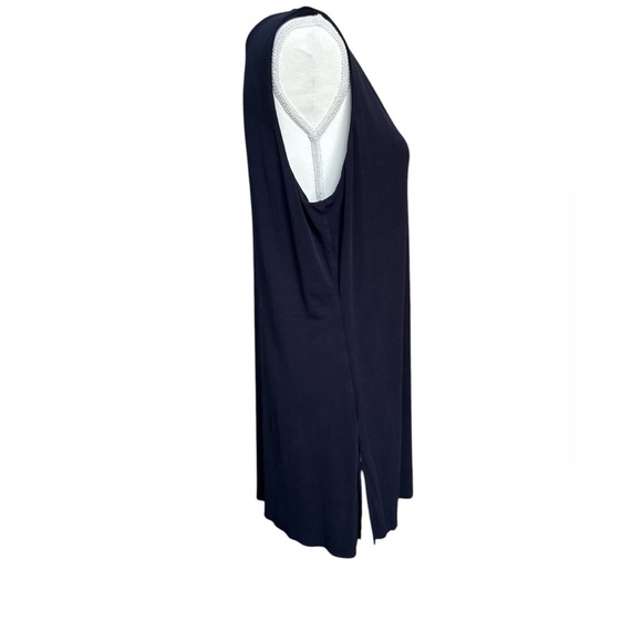 Elegant Eileen Fisher Navy 100% silk Sleeveless Top extra long - Picture 2 of 8